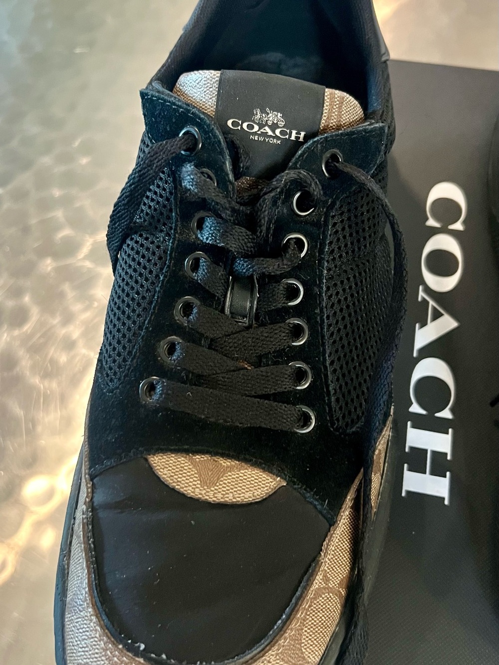 Coach Black and Tan Signature Pattern Men's Sneakers - Picture 8 of 9